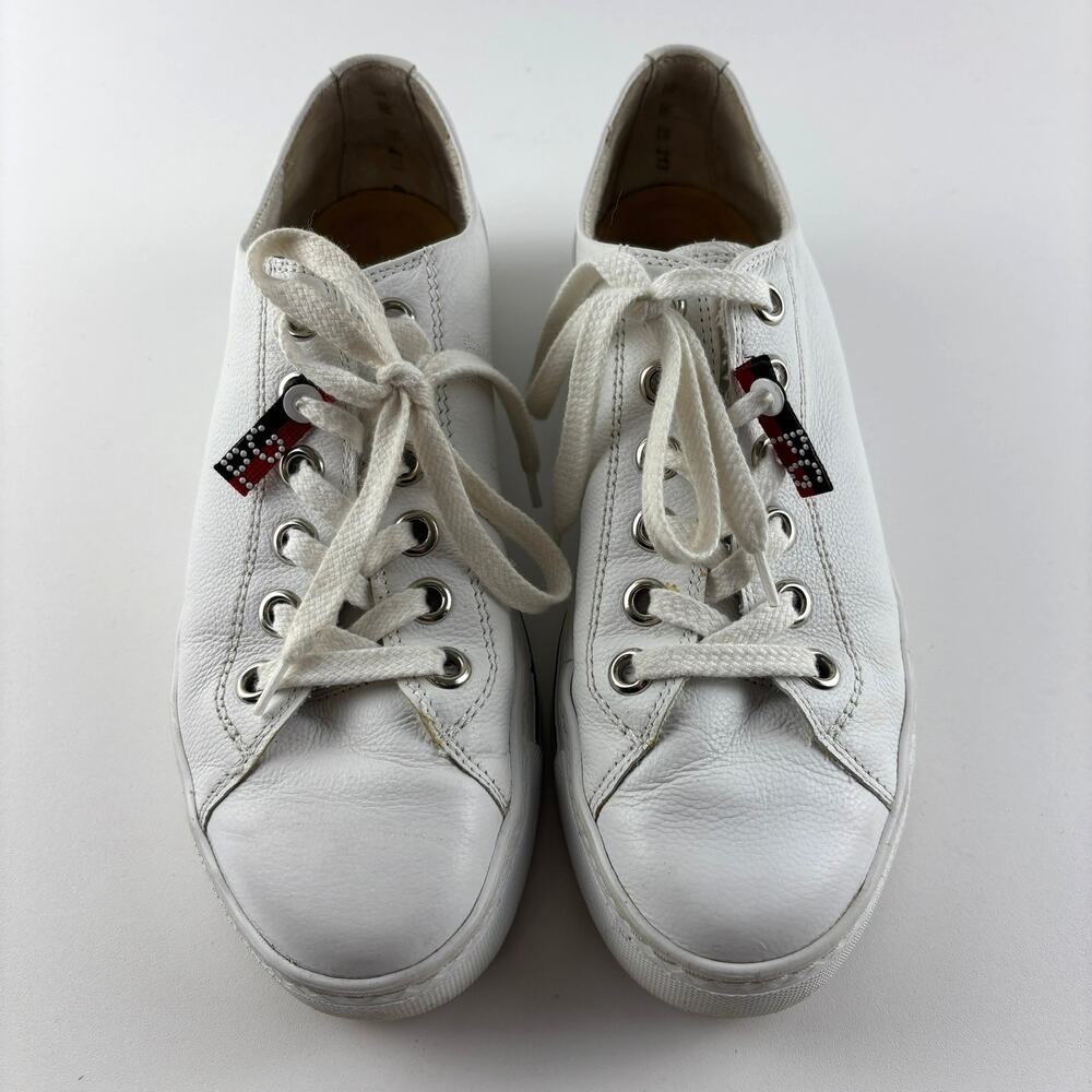 Paul Green White Leather Sneakers Sz 8 Lace Up Casual Shoes - Picture 3 of 8